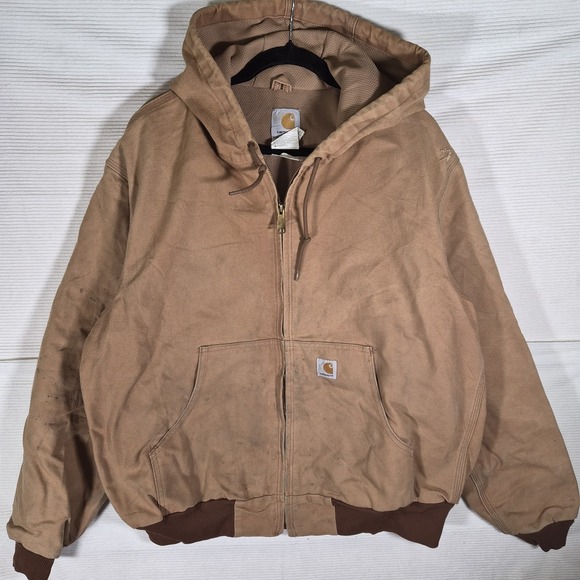 Carhartt J131 BRN Active Jacket Men's‎ Large Brown Hooded Duck Canvas Workwear